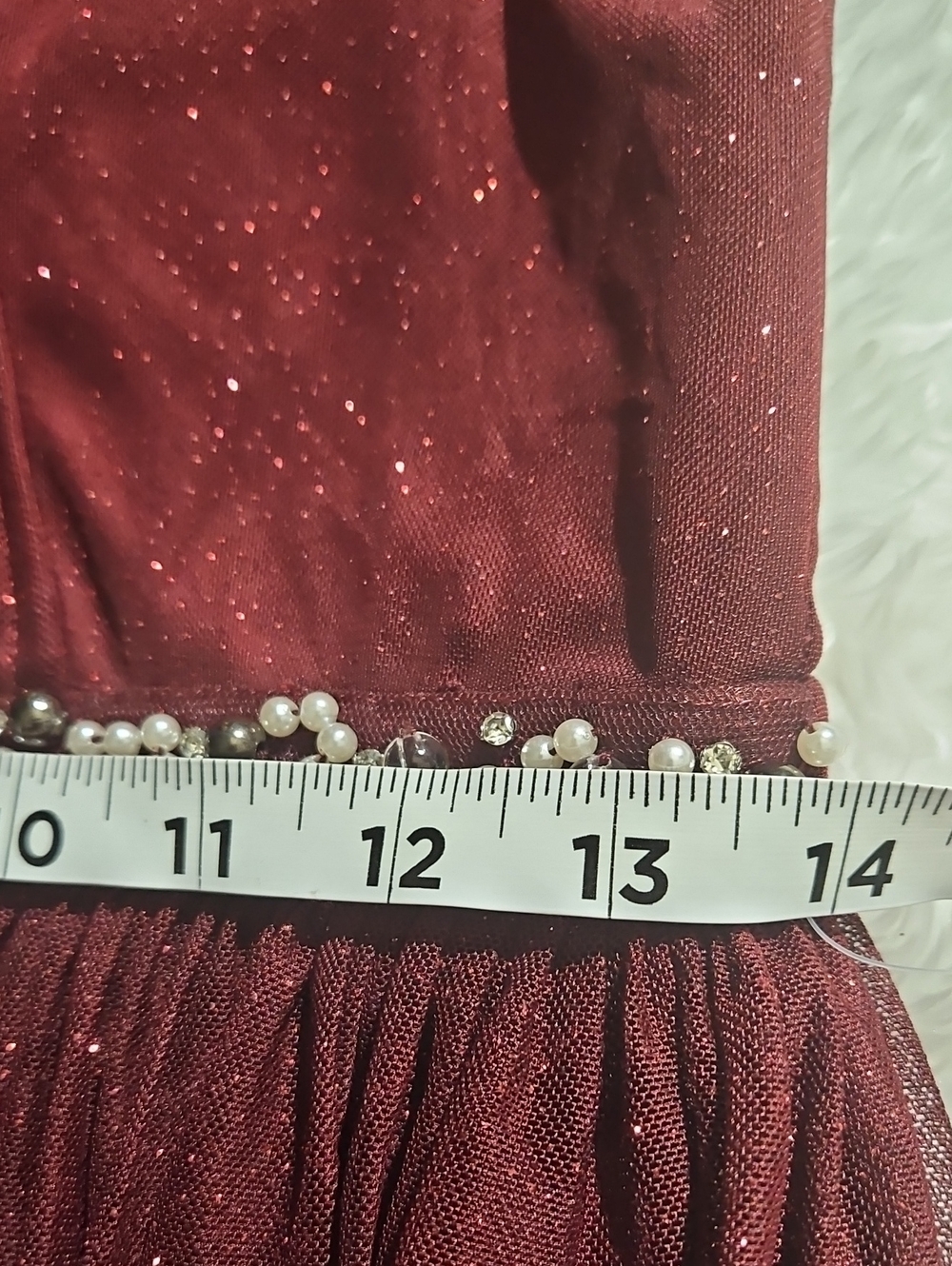 SPEECHLESS Burgundy Glitter Sheer Evening Gown Size 9 Beaded Flowing Faux pearl - Picture 17 of 17
